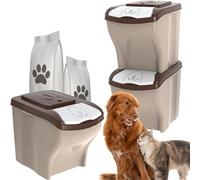 Sicignano | Contenitore Porta Crocchette per Cani Gatti, 3 Pezzi x 20 lt, Portata 3x10 kg, con Coperchio - Igienico, Occupa Poco Spazio - Componibile, Sovrapponibile, Impilabile