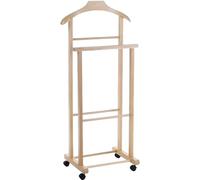 Sicignano | Indossatore Camera Spogliatoio, Legno Faggio, 2 Montanti - Adatto per Giacche Cappotti Pantaloni - Antiscivolo, con Rotelle - Servo Muto, Appendiabiti - 44.5x30x104h cm (Legno Naturale)