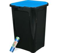 Sicignano | Pattumiera Singola Chiusa Raccolta Differenziata, 44 Lt, Coperchio Colorato, Plastica - Cestino Bidone Spazzatura, Interni Cucina - Omaggio 10 Sacchetti Immondizia Colorati (Azzurro, 1)