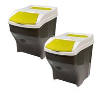 Sicignano | Pattumiera per Raccolta Differenziata 27x2 lt Coperchio Verde, con Vano Porta Sacchetti - Impilabile, Componibile, Modulare