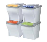 Sicignano | Pattumiera Raccolta Differenziata, 4 pezzi x 20 Lt, Plastica, Coperchio Colorato, Interni Esterni - Impilabile, Componibile, Modulare - Cestino, Salvaspazio, Ecologico, Colori Assortiti