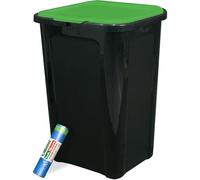 Sicignano | Pattumiera Singola Chiusa Raccolta Differenziata, 44 Lt, Coperchio Colorato, Plastica - Cestino Bidone Spazzatura, Interni Cucina - Omaggio 10 Sacchetti Immondizia Colorati (Verde, 6)