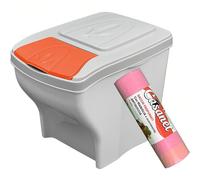 Sicignano Pattumiera Singola Raccolta Differenziata, 20 Lt, Plastica - Coperchio Colorato, Design Ondulato, Componibile, Sottolavello - Omaggio 15 Sacchetti Immondizia Profumati (Rosso, 1)