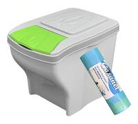 Sicignano | Pattumiera Singola Raccolta Differenziata, 20 Lt, Plastica - Coperchio Colorato, Design Ondulato, Componibile, Sottolavello - Omaggio 15 Sacchetti Immondizia Profumati (Verde, 1)