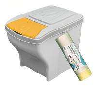 Sicignano | Pattumiera Singola Raccolta Differenziata, 20 Lt, Plastica - Coperchio Colorato, Design Ondulato, Componibile, Sottolavello - Omaggio 15 Sacchetti Immondizia Profumati (Giallo, 2)