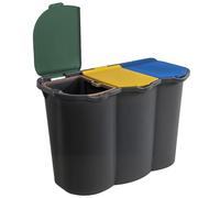 Sicignano | Pattumiera Unica per Raccolta Differenziata 80L (3x26,5L) - 3 Scomparti con Coperchi Colorati per Carta Plastica Vetro - Bidone Raccolta Rifiuti - Grigio, 74x35x55h cm (1)