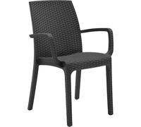 Sicignano | Sedia con Braccioli Antracite Plastica Rattan 59x57x86h cm - Impilabile, Resistente agli UV, Facile da Pulire, Arredo Interno Esterno Bar Pub Giardino Terrazzo, Made in Italy