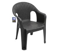 Sicignano Poltrona Giorgia Effetto Rattan Nero, Sedia da Giardino con Braccioli in Polipropilene Riciclato, Poltroncina Impilabile per Esterno e Interno, Portata 120kg, Design Moderno