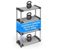 Sicignano Scaffale Modulare in Resina Alta Portata 80kg per Ripiano, Dimensioni 80x40x165h cm, Uso Interno ed Esterno, Garage, Cantina, Lavanderia (4 Ripiani)
