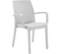 Sicignano | Sedia con Braccioli Bianco Plastica Rattan 59x57x86h cm - Impilabile, Resistente agli UV, Facile da Pulire, Arredo Interno Esterno Bar Pub Giardino Terrazzo, Made in Italy