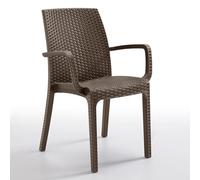 Sicignano | Sedia con Braccioli Marrone Plastica Rattan 59x57x86h cm - Impilabile, Resistente agli UV, Facile da Pulire, Arredo Interno Esterno Bar Pub Giardino Terrazzo, Made in Italy