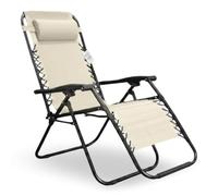 Sicignano Sedia Sdraio Pieghevole Regolabile da Giardino in Acciaio Verniciato e Textilene con Poggiatesta 65 x 63 x 110 h cm (Beige)