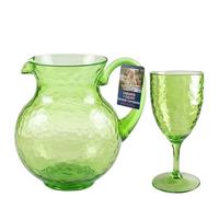 Sicignano Servizio per 4 Persone Caraffa e Calici 430ml in Acrilico Martellato, Set Colore Verde, Vetro Infrangibile