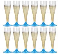 Sicignano Set 12 Calici Flute in Plastica Trasparente con Piedini Colore Azzurro 10 icchieri Lavabili Ideali per Feste Brindisi Celebrazioni ? Perfetti per Champagne Prosecco Cocktail