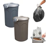 Sicignano | Set 2 Bidoni con Coperchio Jerry 23 Litri Tortora con Maniglie e Chiusura con Clip, Ideale per Cibo per Cani Gatti, Adatto a Raccolta Rifiuti - 37x32x46h cm, Contenitore Piccolo Leggero