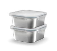 Sicignano Set 2 Contenitori Alimenti Acciaio Inox Quadrati ml.1450, Lunch Box Ermetici con Coperchio, Porta Pranzo per Ufficio e Scuola, Adatti a Microonde, Forno, Frigo e Freezer