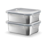 Sicignano Set 2 Contenitori Alimenti Acciaio Inox Quadrati ml.1600, Lunch Box Ermetici con Coperchio, Porta Pranzo per Ufficio e Scuola, Adatti a Microonde, Forno, Frigo e Freezer