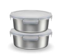Sicignano Set 2 Contenitori Alimenti Acciaio Inox Tondi ml.650, Lunch Box Ermetici con Coperchio, Porta Pranzo per Ufficio e Scuola, Adatti a Microonde, Forno, Frigo e Freezer