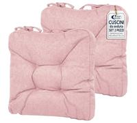 Sicignano | Set 2 Cuscini per Sedie Cipria 38x38x8 cm con Lacci, Cuscini Seduta Imbottiti in Poliestere per Cucina e Giardino, Anti-Scivolo