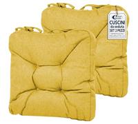 Sicignano | Set 2 Cuscini per Sedie Giallo 38x38x8 cm con Lacci, Cuscini Seduta Imbottiti in Poliestere per Cucina e Giardino, Anti-Scivolo