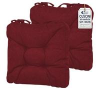 Sicignano | Set 2 Cuscini per Sedie Rosso 38x38x8 cm con Lacci, Cuscini Seduta Imbottiti in Poliestere per Cucina e Giardino, Anti-Scivolo