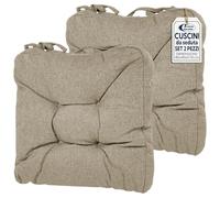 Sicignano | Set 2 Cuscini per Sedie Tortora 38x38x8 cm con Lacci, Cuscini Seduta Imbottiti in Poliestere per Cucina e Giardino, Anti-Scivolo