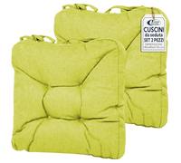 Sicignano | Set 2 Cuscini per Sedie Verde 38x38x8 cm con Lacci, Cuscini Seduta Imbottiti in Poliestere per Cucina e Giardino, Anti-Scivolo