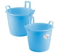 Sicignano | Set 2 Mastelli in Polietilene con 3 Manici - Multiuso per Raccolta, Trasporto, Pulizie, Giardinaggio, Uso Alimentare - Resistente, Capiente, Leggero (Azzurro, Ø 65x47h cm)