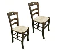 Sicignano | Set 2 Sedie Lory in Legno Massello Noce con Seduta in Paglia, 46x39x87h cm, Artigianale, Adatto a Cucina Ristorante Pizzeria, Made in Italy