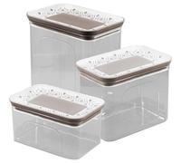 Sicignano | Set 3 Barattolo Rettangolare Tosca, 0,7+1,2+2,2 lt, Tappo Chiusura Ermetica, Plastica Trasparente BPA Free - Sovrapponibile, Lavabile in Lavastoviglie - Made in Italy (Bianco/Tortora)