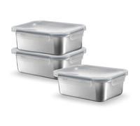 Sicignano Set 3 Contenitori Alimenti Acciaio Inox Rettangolari ml.750, Lunch Box Ermetici con Coperchio, Porta Pranzo per Ufficio e Scuola, Adatti a Microonde, Forno, Frigo e Freezer