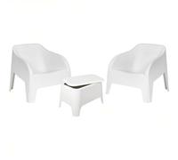 Sicignano | Set 3 Pezzi, 2 Poltrone con Braccioli 1 Tavolino Contenitore - Impermeabile, Compatto, Facile da Pulire, Arredo Esterno Giardino Terrazzo, Made in Italy (Set Bianco)