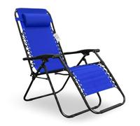 Sicignano Set 3 Sedie Sdraio Pieghevoli Regolabili da Giardino in Acciaio Verniciato e Textilene con Poggiatesta 65 x 63 x 110 h cm (Blu)