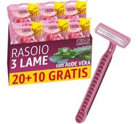 Sicignano Set 30 Rasoi Usa e Getta per Donna a 3 Lame, con Striscia Lubrificante Aloe Vera e Vitamina E, Testina Flessibile