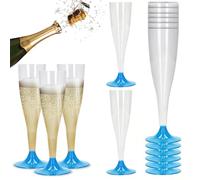 Sicignano Set 36 Calici Flute in Plastica Trasparente con Piedini Colore Azzurro 10 icchieri Lavabili Ideali per Feste Brindisi Celebrazioni ? Perfetti per Champagne Prosecco Cocktail