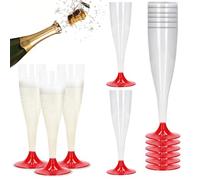 Sicignano Set 36 Calici Flute in Plastica Trasparente con Piedini Colore Rosso 10 icchieri Lavabili Ideali per Feste Brindisi Celebrazioni ? Perfetti per Champagne Prosecco Cocktail