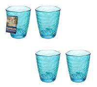 Sicignano Set 4 Bicchieri Tumbler in Acrilico Martellato Infrangibile, 400ml, Ø9x11cm (Azzurro)