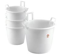 Sicignano | Set 4 Mastelli in Polietilene con 3 Manici - Multiuso per Raccolta, Trasporto, Pulizie, Giardinaggio, Uso Alimentare - Resistente, Capiente, Leggero (Neutro, Ø 55x42h cm)