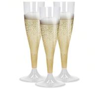 Sicignano | Set 6 Calici Flute in Plastica Trasparente con Piedini Colore Bianco 10cl - Bicchieri Lavabili Ideali per Feste Brindisi Celebrazioni - Perfetti per Champagne Prosecco Cocktail
