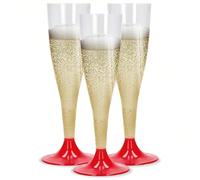 Sicignano Set 6 Calici Flute in Plastica Trasparente con Piedini Colore Rosso 10 icchieri Lavabili Ideali per Feste Brindisi Celebrazioni ? Perfetti per Champagne Prosecco Cocktail