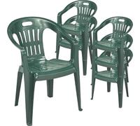 Sicignano | Set 6 Sedie da Giardino in Plastica da Esterno Interno, Poltrona Piona con Braccioli, Schienale Basso, 56x55x78h cm (Verde)