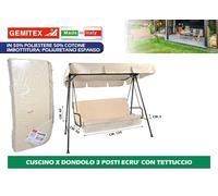 Sicignano | Set Cuscino per Dondolo da Esterni - Telo Parasole Incluso, Cotone/Poliestere con Imbottitura in Poliuretano Espanso, Ideale per Giardino Terrazza Veranda (Ecrù, 3 posti, 129x50x60h cm)