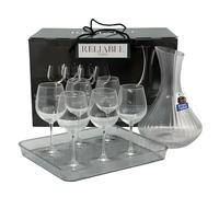 Sicignano Set Decanter Vino 1.7L con 6 Calici Degustazione 31.5cl e Vassoio, Kit Sommelier Completo 8 Pezzi in Vetro e Plastica, Idea Regalo Elegante per Natale, Matrimonio e Cene