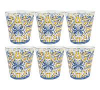 Sicignano Set di 6 Bicchieri in Vetro, 325ml, Decorazioni Artistiche Vietri, Amalfi e Fish, Lavabili in Lavastoviglie (2, Vietri)