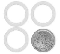 Sicignano | Set di Ricambio per Caffettiera, Include 3 Guarnizioni, 1 Filtro, Bianco Argento - Compatibili con Moka, Morenita, Break, Dama, Venus, Junior (2 Tazze)