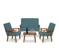 Sicignano Set Ortigia Divano 2 Posti, 2 Poltrone e Tavolino, 4 Posti, Struttura in Legno, Made in Italy, Blu/Beige (Tabacco/Blu, Set Completo)