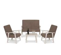 Sicignano Set Ortigia Divano 2 Posti, 2 Poltrone e Tavolino, 4 Posti, Struttura in Legno, Made in Italy, Blu/Beige (Bianco/Beige, Set Completo)