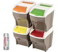 Sicignano | Set Pattumiera Raccolta Differenziata, 27x4 lt, Plastica, Coperchio Colorato, con Vano Porta Sacchetti - Impilabile, Componibile, Modulare - Omaggio 20 Sacchi Immondizia