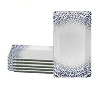 Sicignano | Set Piatto Portata Rettangolare in Porcellana Bianco con Decoro a Rilievo Blu - Lavabile in Lavastoviglie, Adatto a Microonde, Resistente ai Tagli, Made in Italy (26x15, 6 Pezzi)
