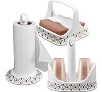 Sicignano | Set Portarotolo Portatovaglioli Portabicchieri, Linea Tosca, Plastica BPA Free - Facile da Spostare, Lavabile in Lavastoviglie, Elegante - 100% Made in Italy (Bianco/Tortora)